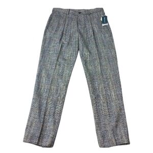 Perry Ellis Portfolio Charcoal Gray Pleated Plaid Dress Pants | Size 38 X 32